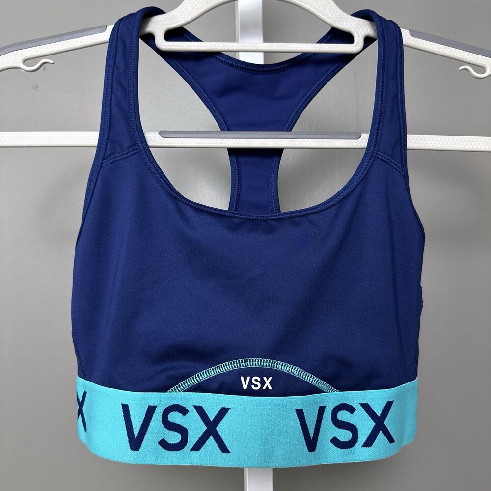 Victoria's Secret VSX Sport The Player Racerback Sport Bra Small Blue Wide Band